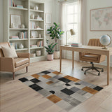 Geometric Modern Area Rug in Black, Grey Rust Orange