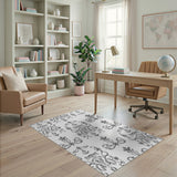 Ornate Grey Damask Floral Area Rug