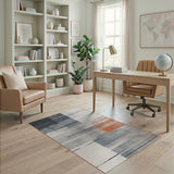 Modern Grey Geometric Area Rug with Orange Accents