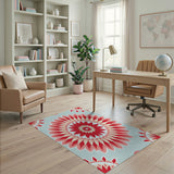 Vibrant Red Mandala Floral Area Rug