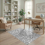 Black White Swirling Vine Leaf Area Rug