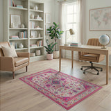 Vibrant Pink Border Persian Motif Area Rug