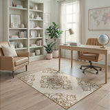Elegant Beige Ornate Floral Medallion Rug