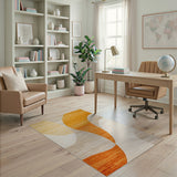 Abstract Curved Orange on Beige Area Rug