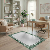 Ornate Green Leaf Border Area Rug