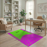 Neon Grid Corridor Area Rug in Green Pink