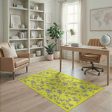 Sunny Yellow Grey Leaf Area Rug