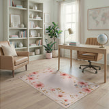 Pink Peony Floral Vintage Area Rug with Gold Frame