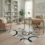 Abstract Black Brushstroke Circles Area Rug