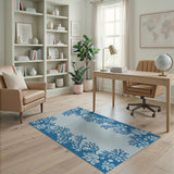 Coastal Blue Coral Hibiscus Border Rug