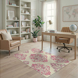 Pink Ornate Pink Damask Floral Area Rug