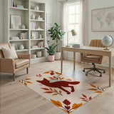 Autumn Fox Silhouette with Fall Leaves Area Rug