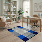 Navy Blue Grey Plaid Geometric Area Rug