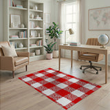 Bold Red White Wavy Checkered Rustic Rug