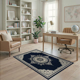 Navy Ornate Persian Medallion Rug
