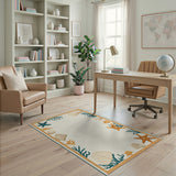 Blue and Teal Coastal Starfish Seashell Border Area Rug