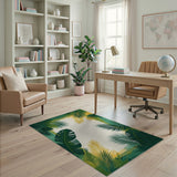Green Lush Green Palm Leaf Coastal Area Rug