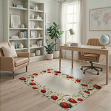 ODIKA Vintage Strawberry Floral Washable Low Pile Area Rug - Non-Slip & Pet Friendly
