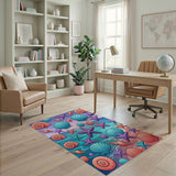 Vibrant Seashell Starfish Beach Area Rug