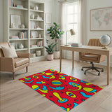 Vibrant Red Mushroom Abstract Area Rug