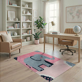 Cute Gray Elephant on Vibrant Pink Kids Rug