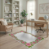 Pink Vintage Pink Rose Floral Border Rug