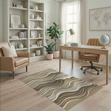 Earthy Brown Tan Wave Abstract Area Rug