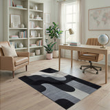 Abstract Curved Geometric Area Rug in Black White