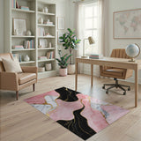 ODIKA Pink and Gold Marble Abstract Washable Area Rug, Low Pile Non-Slip Living Room Carpet