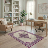 Purple Ornate Medallion Cream Area Rug