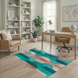 Teal Orange Wavy Geometric Area Rug
