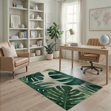Vintage Monstera Leaves Green Area Rug