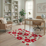 Playful Red Swirl Floral Area Rug