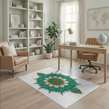 Teal Orange Mandala Area Rug