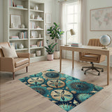 Teal Sea Urchins Sand Dollars Coastal Area Rug