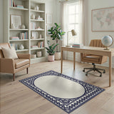 Blue and Teal Navy Blue Ornate Persian Border Area Rug