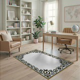 Gold and Silver Ornate Black Gold Persian Border Rug