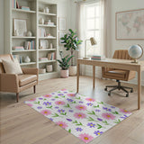 Cheerful Pink Daisy Purple Floral Pattern Area Rug