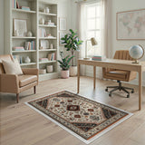 Ivory Persian Medallion Area Rug with Navy Rust