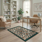 Teal Ornate Floral Scroll Area Rug