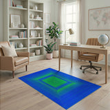 Hypnotic Blue-Teal Concentric Squares Geometric Rug