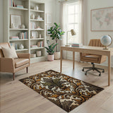 ODIKA Vintage Damask Washable Area Rug - Non-Slip Low Pile Traditional Rug