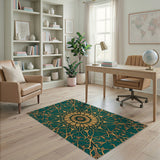 Teal Gold Mandala Area Rug