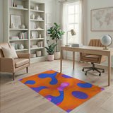 Vibrant Abstract Orange Blue Polka Dot Area Rug