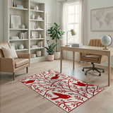 Red Birds on Intricate Branches Area Rug