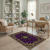 Purple Gold Ornate Medallion Area Rug