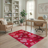 Red Vibrant Red Overlapping Hearts Area Rug