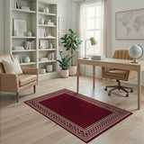 Ornate Cream Border Deep Red Persian Rug