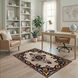 Ornate Gold Border Persian Area Rug - Beige Field