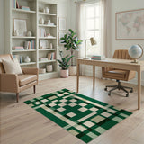 Green Plaid Grid Geometric Area Rug